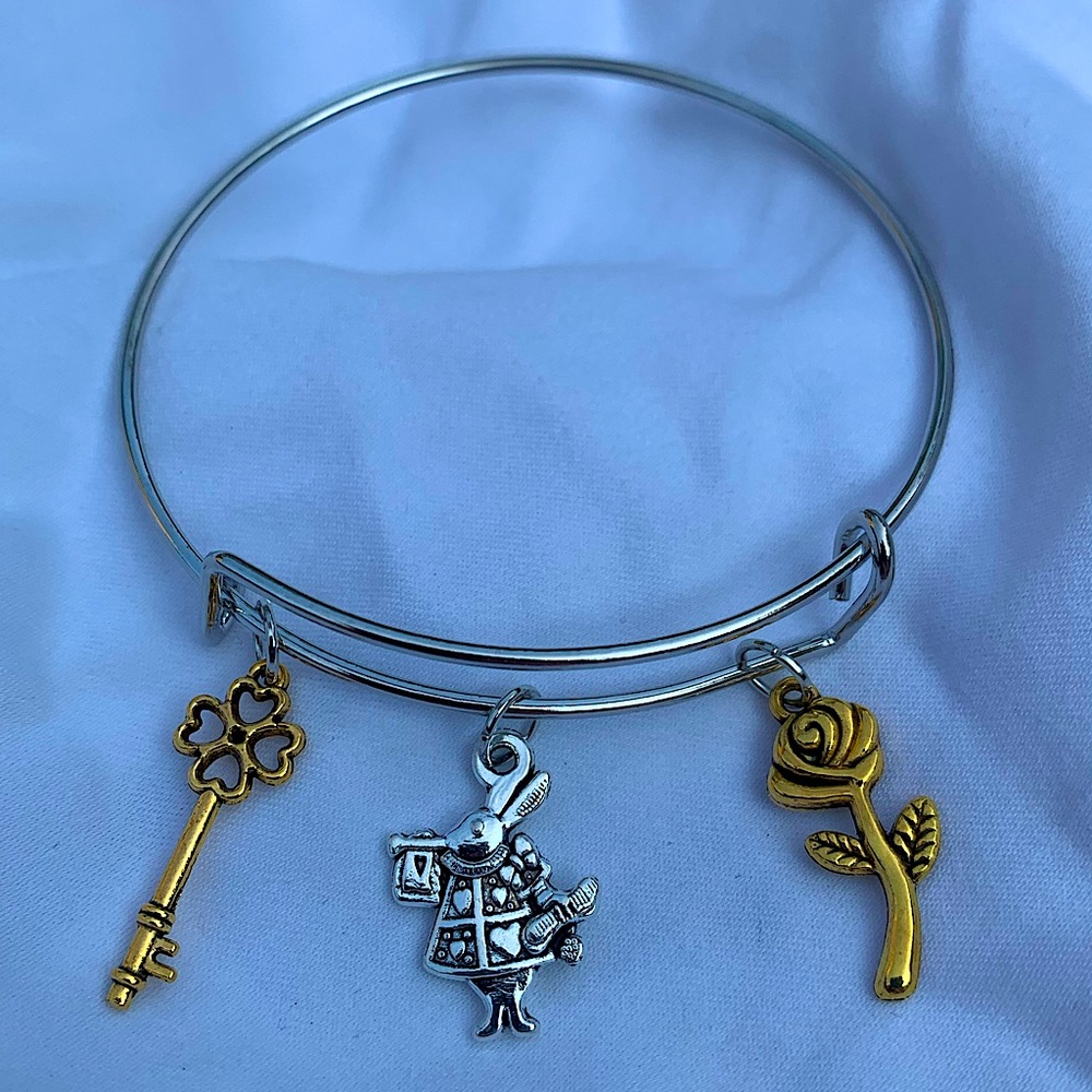 Brand New! Handmade! Adjustable Charm Bangle Bracelet!